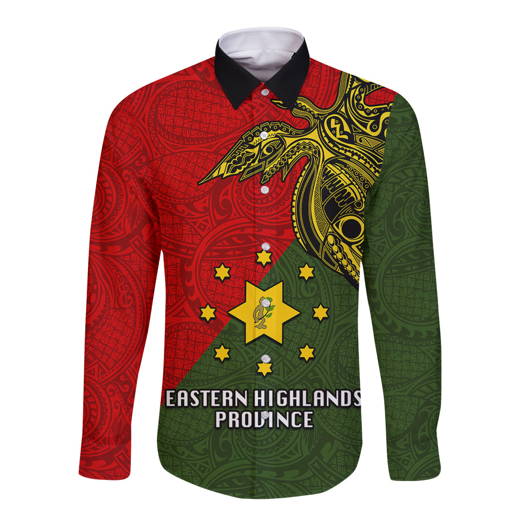 Custom Papua New Guinea Eastern Highlands Province Long Sleeve Button Shirt PNG Birds Of Paradise Polynesian Arty Style LT03 Unisex Green - Polynesian Pride