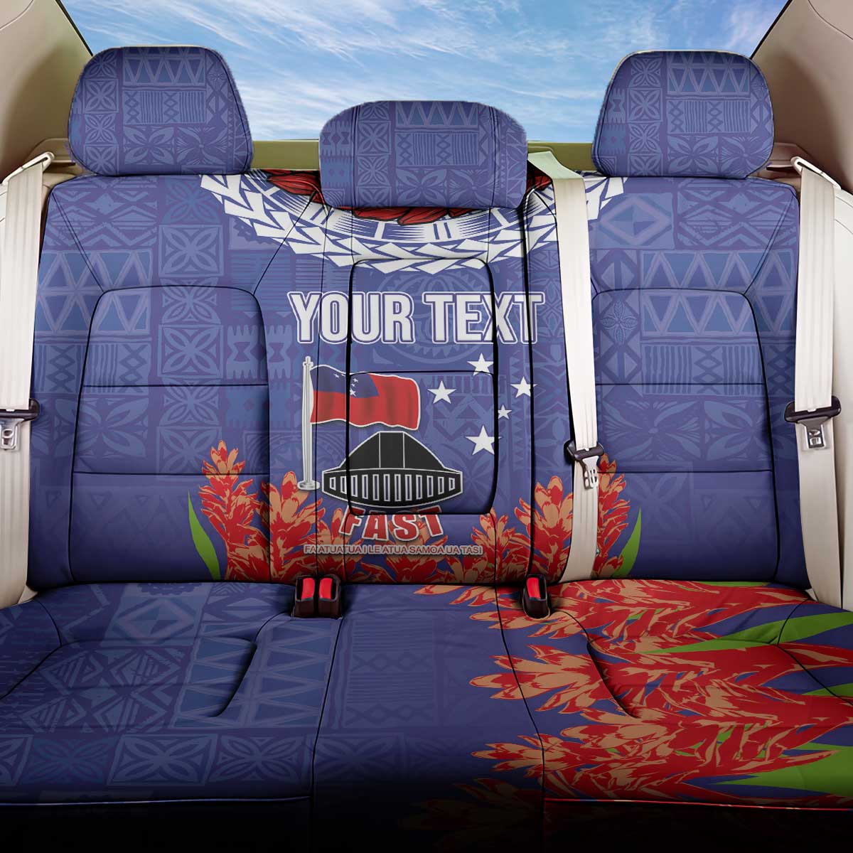 FAST Party Samoa Back Car Seat Cover Ula Fala Teuila Polynesian Tapa Pattern LT03 One Size Blue - Polynesian Pride