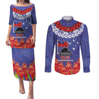 FAST Party Samoa Couples Matching Puletasi and Long Sleeve Button Shirt Ula Fala Teuila Polynesian Tapa Pattern LT03 Blue - Polynesian Pride