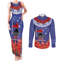 FAST Party Samoa Couples Matching Tank Maxi Dress and Long Sleeve Button Shirt Ula Fala Teuila Polynesian Tapa Pattern LT03 Blue - Polynesian Pride