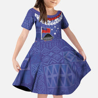 FAST Party Samoa Kid Short Sleeve Dress Ula Fala Teuila Polynesian Tapa Pattern LT03 KID Blue - Polynesian Pride