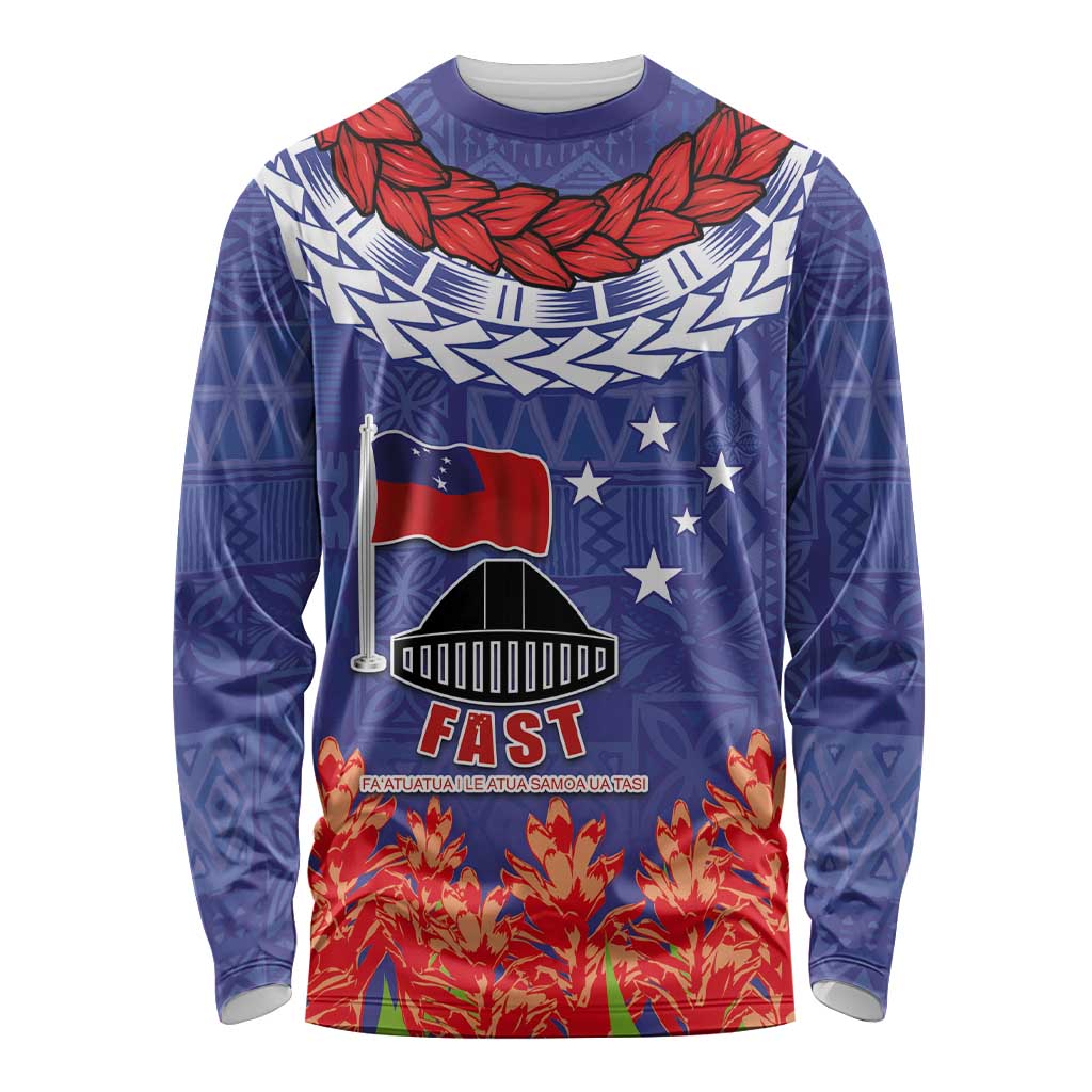 FAST Party Samoa Long Sleeve Shirt Ula Fala Teuila Polynesian Tapa Pattern LT03 Unisex Blue - Polynesian Pride