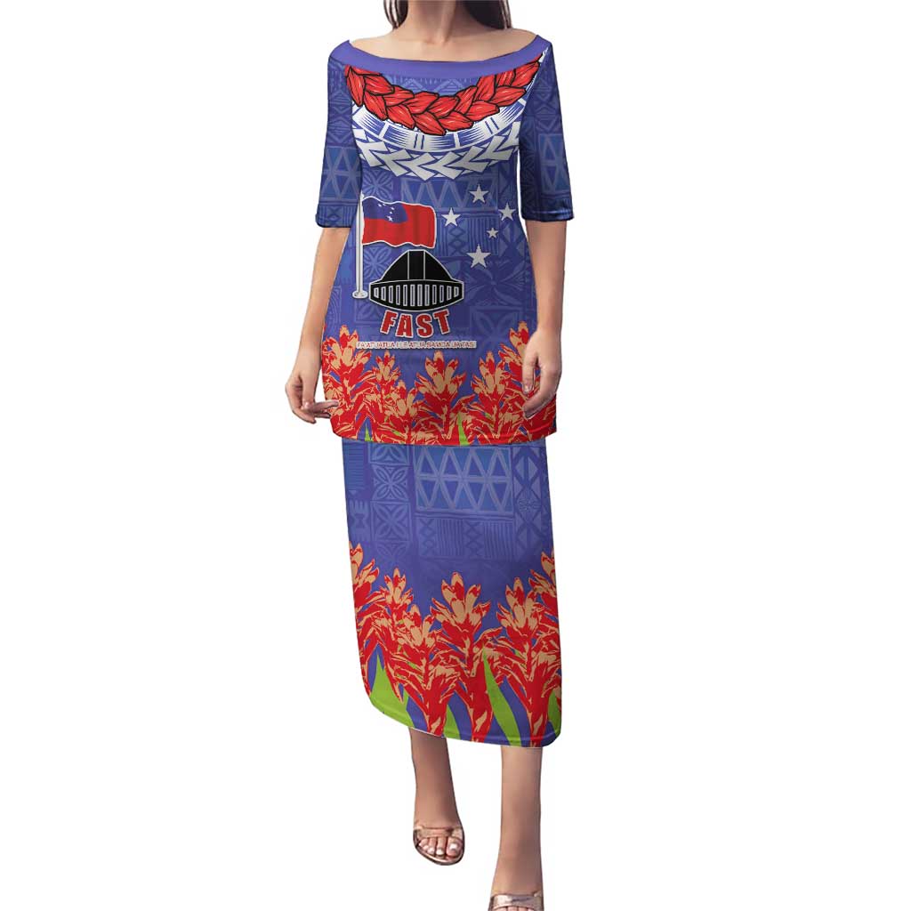 FAST Party Samoa Puletasi Ula Fala Teuila Polynesian Tapa Pattern LT03 Long Dress Blue - Polynesian Pride