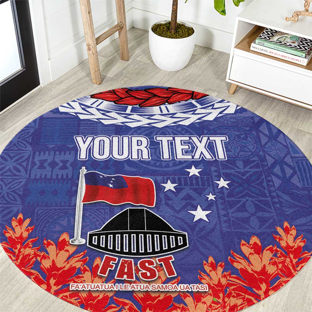 FAST Party Samoa Round Carpet Ula Fala Teuila Polynesian Tapa Pattern LT03 Blue - Polynesian Pride