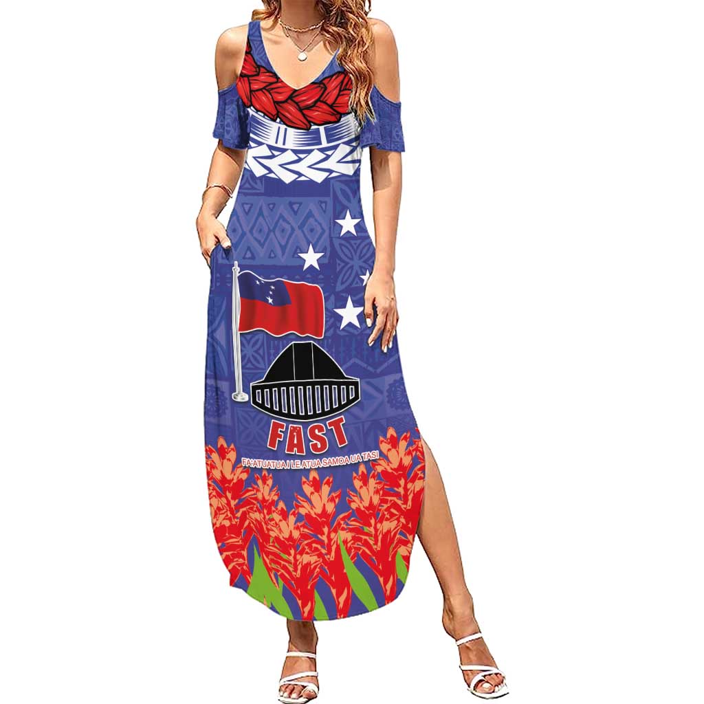 FAST Party Samoa Summer Maxi Dress Ula Fala Teuila Polynesian Tapa Pattern LT03 Women Blue - Polynesian Pride