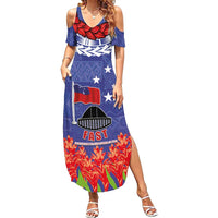 FAST Party Samoa Summer Maxi Dress Ula Fala Teuila Polynesian Tapa Pattern LT03 Women Blue - Polynesian Pride