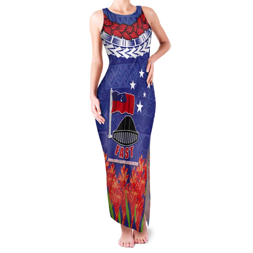 FAST Party Samoa Tank Maxi Dress Ula Fala Teuila Polynesian Tapa Pattern LT03 Women Blue - Polynesian Pride
