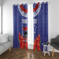 FAST Party Samoa Window Curtain Ula Fala Teuila Polynesian Tapa Pattern LT03 With Grommets Blue - Polynesian Pride