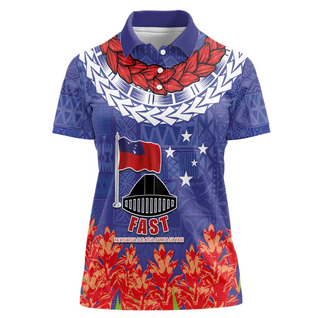 FAST Party Samoa Women Polo Shirt Ula Fala Teuila Polynesian Tapa Pattern LT03 Female Blue - Polynesian Pride