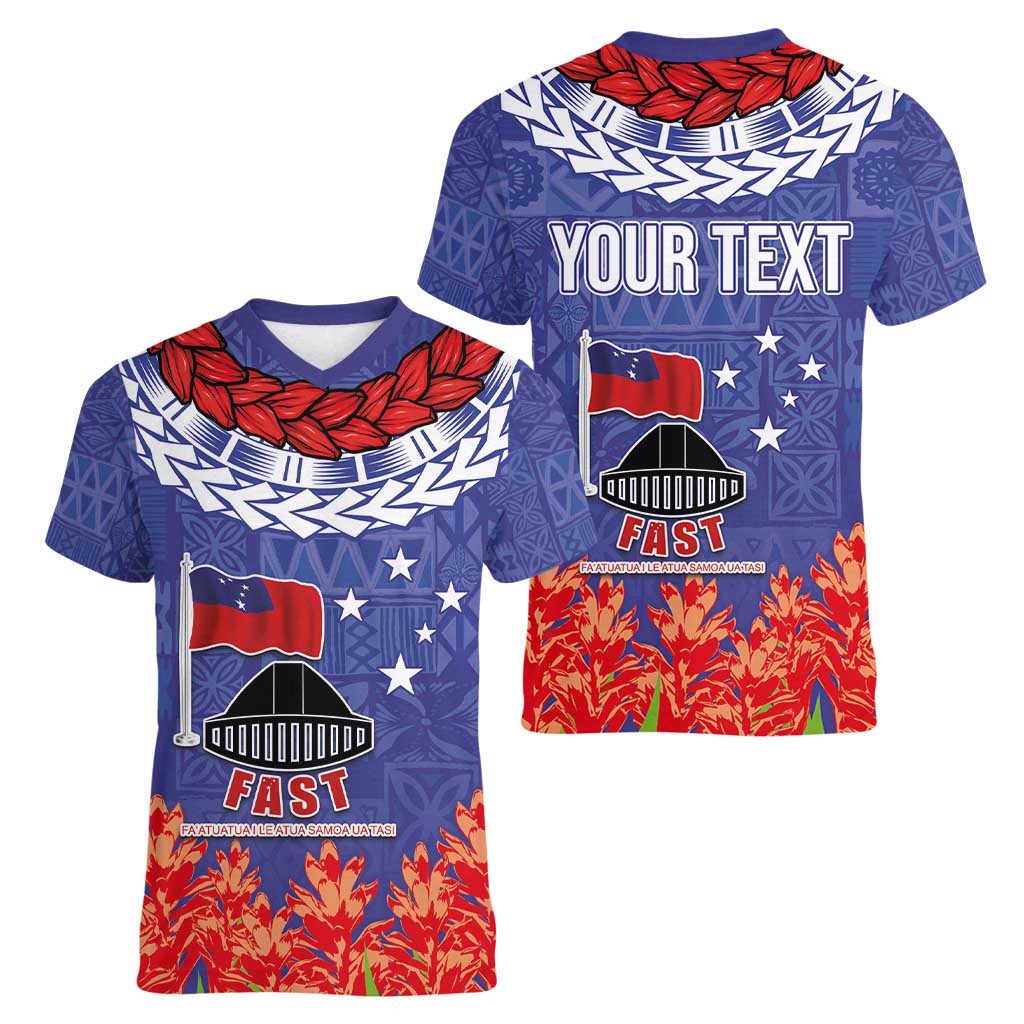 FAST Party Samoa Women V-Neck T-Shirt Ula Fala Teuila Polynesian Tapa Pattern LT03 - Polynesian Pride