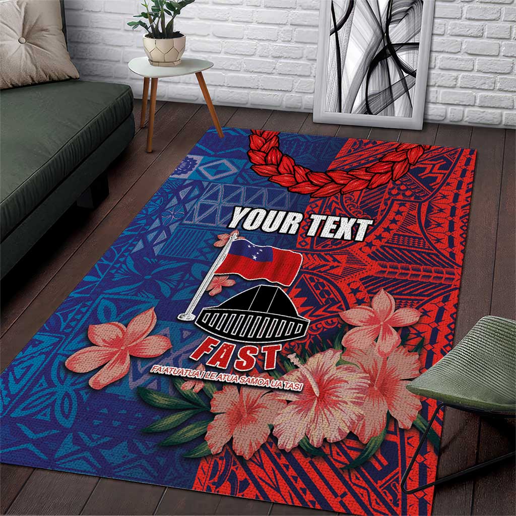 CHOGM FAST Samoa 2024 Area Rug Samoan Tapa Tribal and Ornament Pattern with Hibiscus LT03 Blue - Polynesian Pride