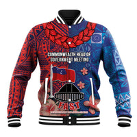 CHOGM FAST Samoa 2024 Baseball Jacket Samoan Tapa Tribal and Ornament Pattern with Hibiscus LT03 Unisex Blue - Polynesian Pride