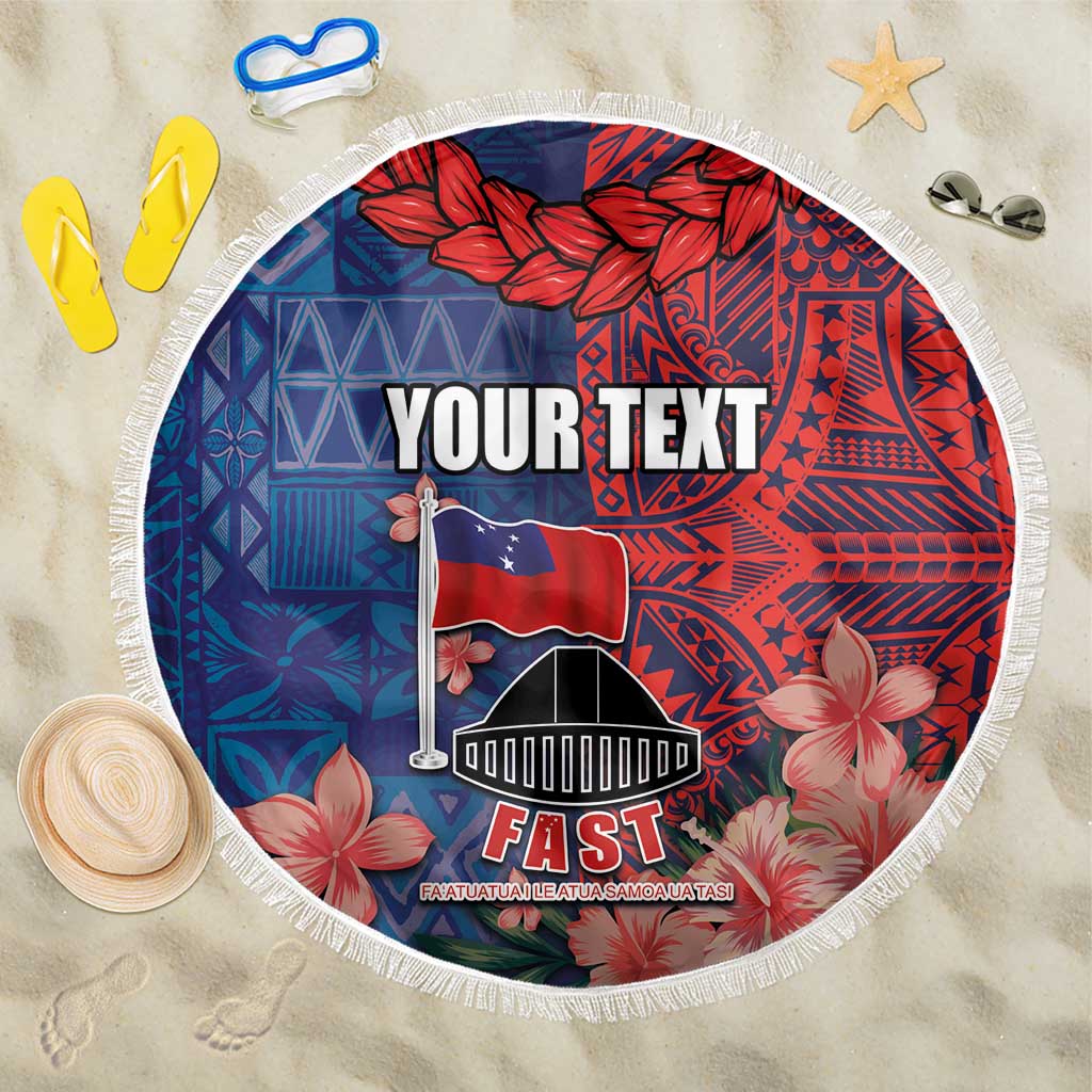 CHOGM FAST Samoa 2024 Beach Blanket Samoan Tapa Tribal and Ornament Pattern with Hibiscus LT03 One Size 150cm Blue - Polynesian Pride