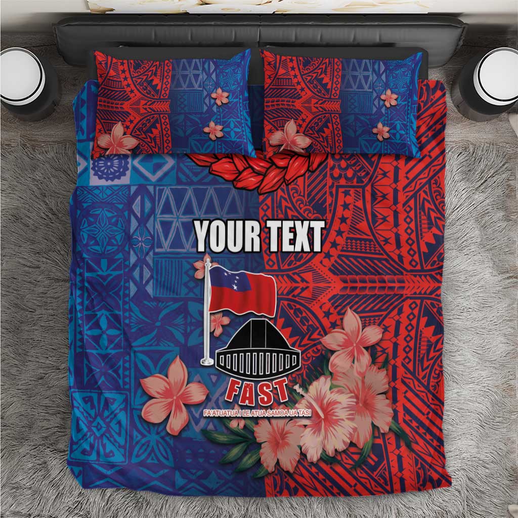 CHOGM FAST Samoa 2024 Bedding Set Samoan Tapa Tribal and Ornament Pattern with Hibiscus LT03 Blue - Polynesian Pride