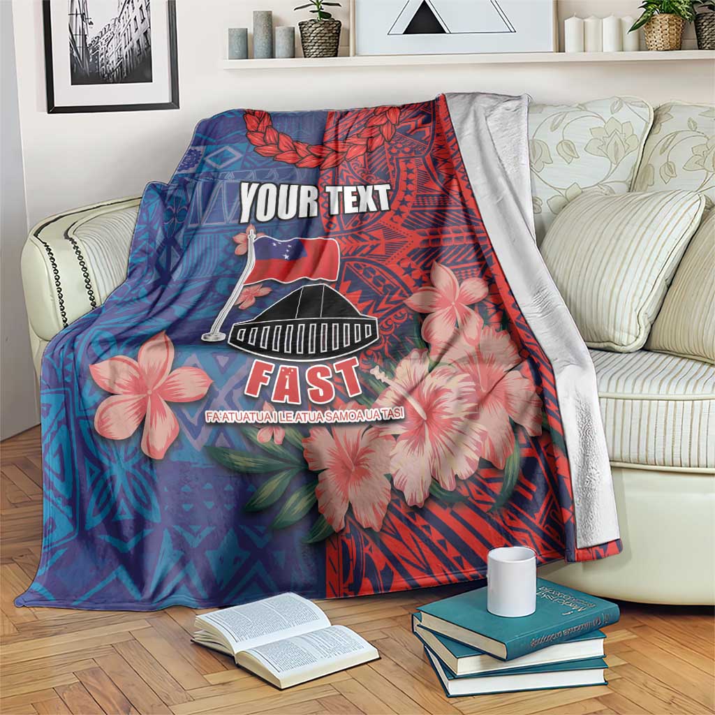 CHOGM FAST Samoa 2024 Blanket Samoan Tapa Tribal and Ornament Pattern with Hibiscus LT03 Blue - Polynesian Pride