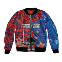 CHOGM FAST Samoa 2024 Bomber Jacket Samoan Tapa Tribal and Ornament Pattern with Hibiscus LT03 Unisex Blue - Polynesian Pride