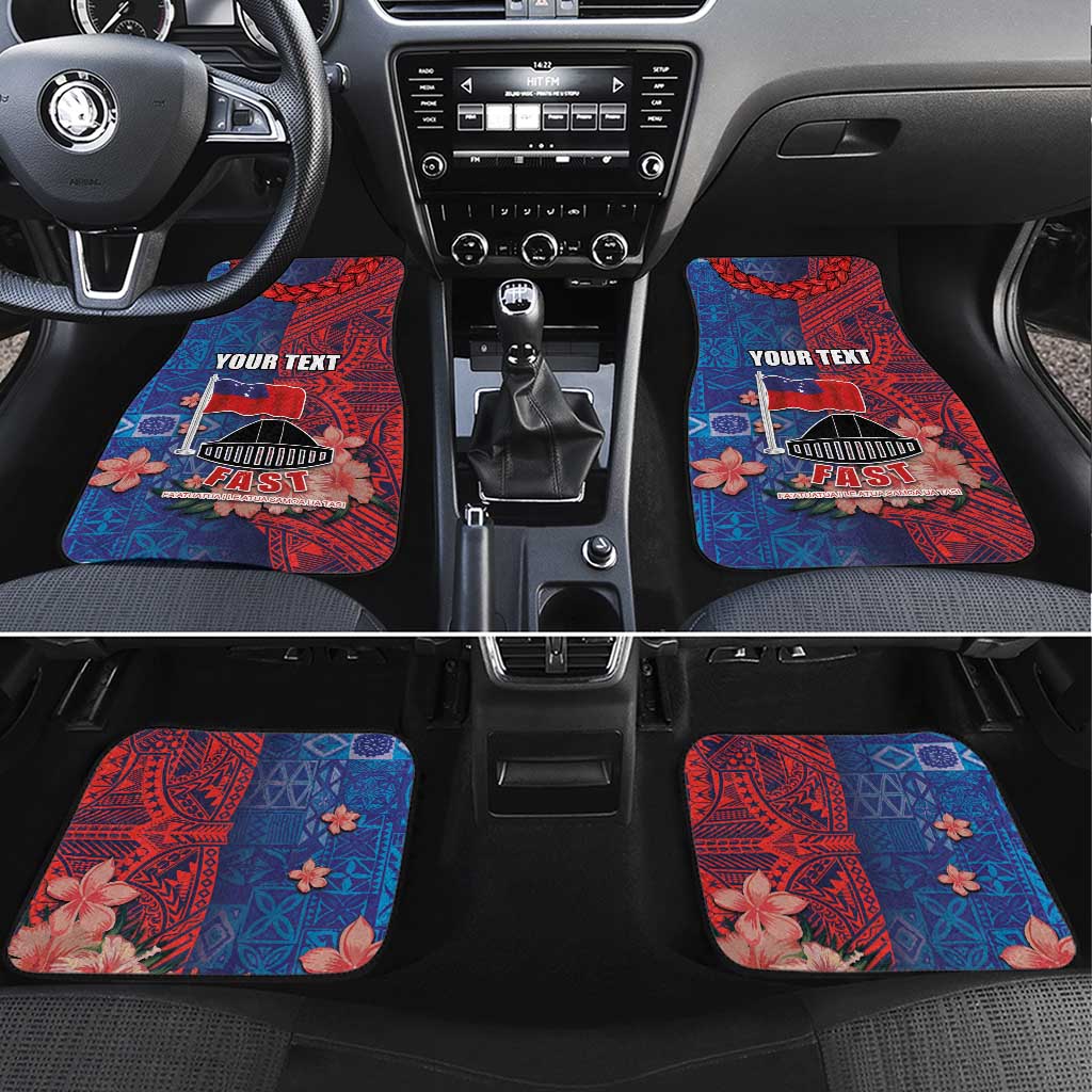 CHOGM FAST Samoa 2024 Car Mats Samoan Tapa Tribal and Ornament Pattern with Hibiscus LT03 Set 4pcs Blue - Polynesian Pride