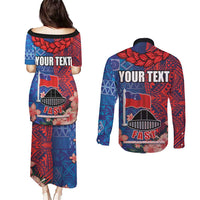 CHOGM FAST Samoa 2024 Couples Matching Puletasi and Long Sleeve Button Shirt Samoan Tapa Tribal and Ornament Pattern with Hibiscus LT03 - Polynesian Pride