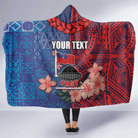 CHOGM FAST Samoa 2024 Hooded Blanket Samoan Tapa Tribal and Ornament Pattern with Hibiscus LT03 One Size Blue - Polynesian Pride