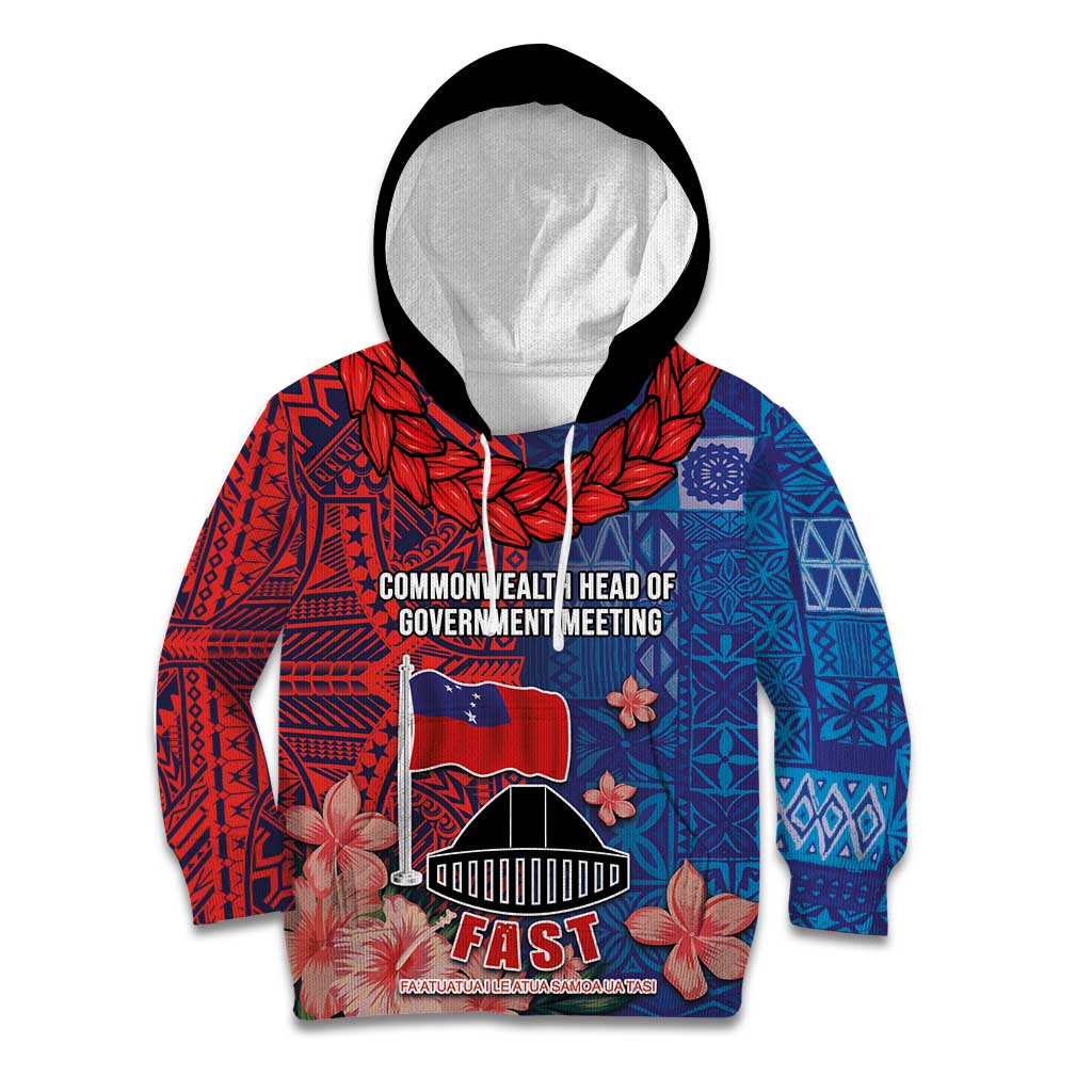 CHOGM FAST Samoa 2024 Kid Hoodie Samoan Tapa Tribal and Ornament Pattern with Hibiscus LT03 Hoodie Blue - Polynesian Pride