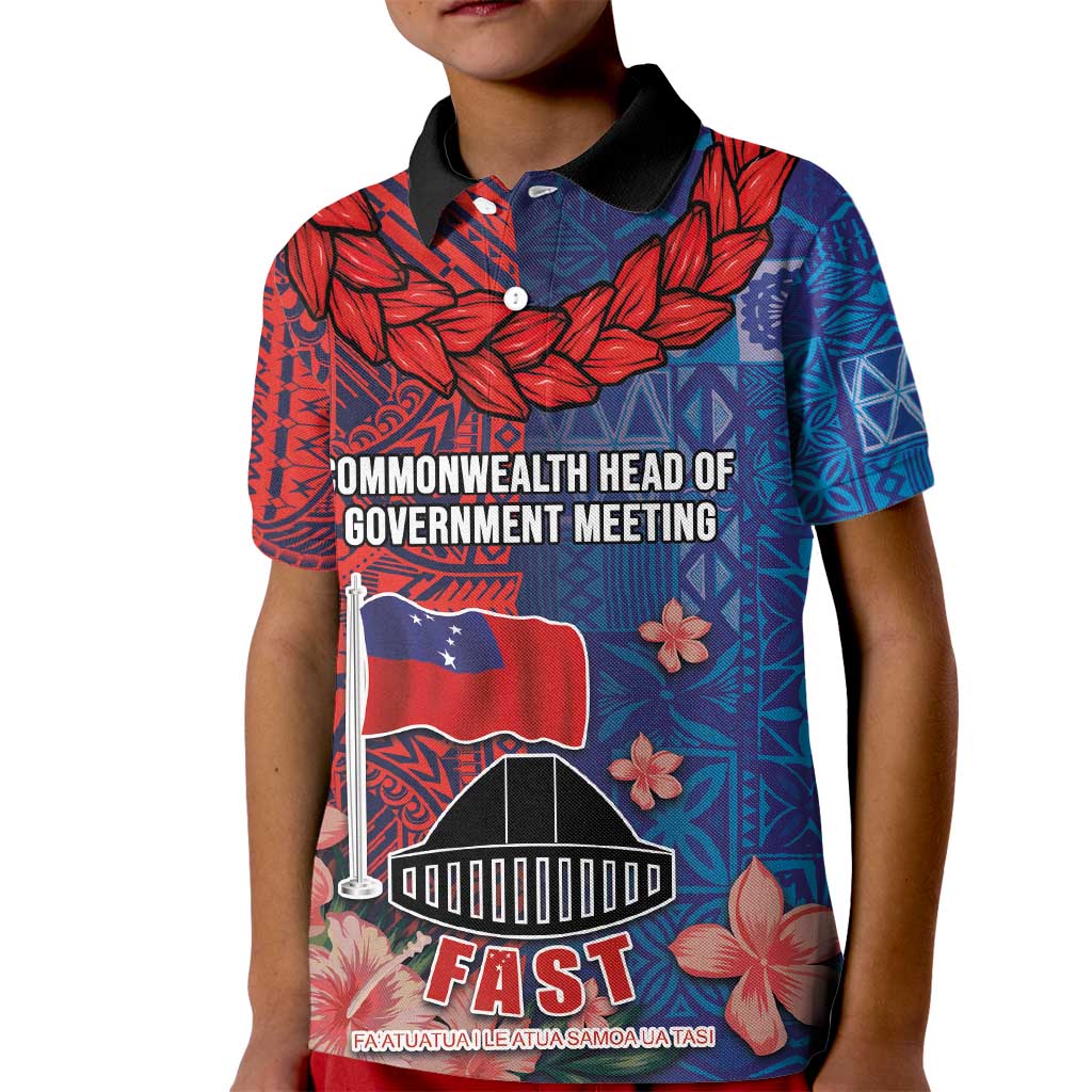 CHOGM FAST Samoa 2024 Kid Polo Shirt Samoan Tapa Tribal and Ornament Pattern with Hibiscus LT03 Kid Blue - Polynesian Pride