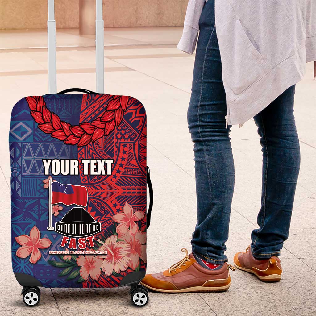 CHOGM FAST Samoa 2024 Luggage Cover Samoan Tapa Tribal and Ornament Pattern with Hibiscus LT03 Blue - Polynesian Pride