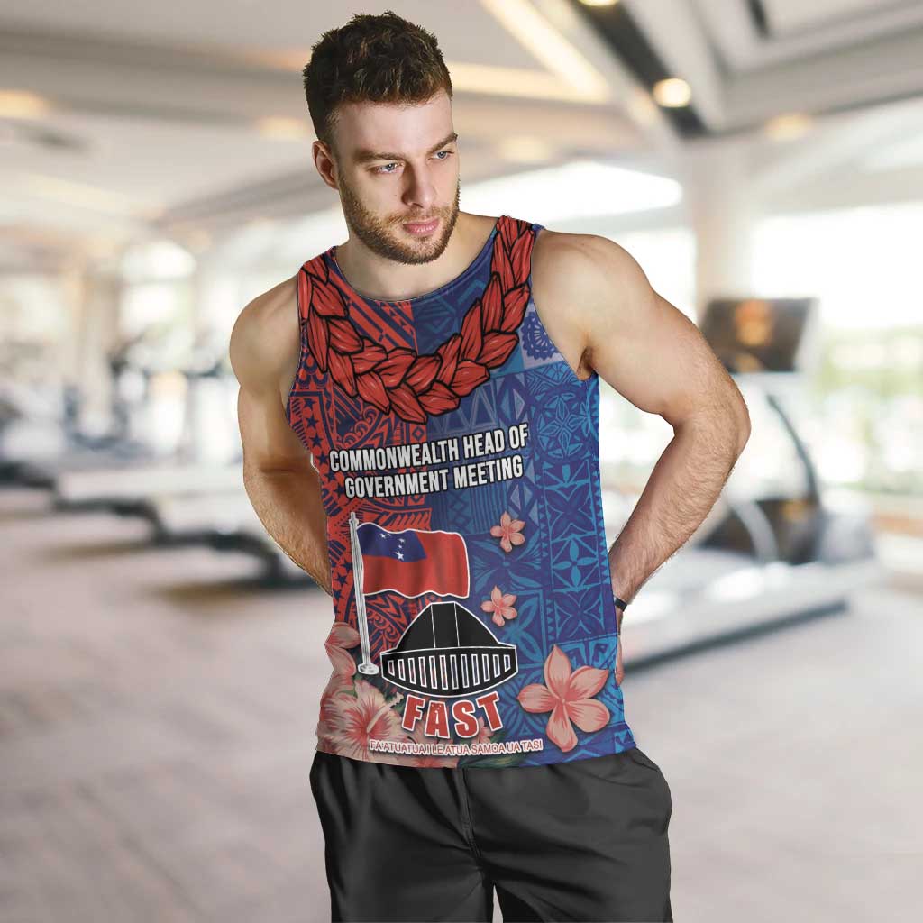 CHOGM FAST Samoa 2024 Men Tank Top Samoan Tapa Tribal and Ornament Pattern with Hibiscus LT03 Blue - Polynesian Pride