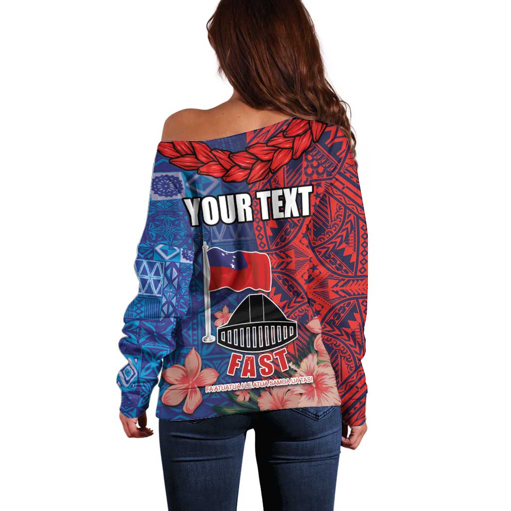 CHOGM FAST Samoa 2024 Off Shoulder Sweater Samoan Tapa Tribal and Ornament Pattern with Hibiscus LT03 - Polynesian Pride