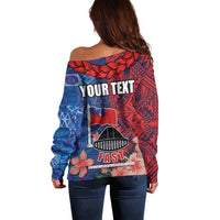 CHOGM FAST Samoa 2024 Off Shoulder Sweater Samoan Tapa Tribal and Ornament Pattern with Hibiscus LT03 - Polynesian Pride