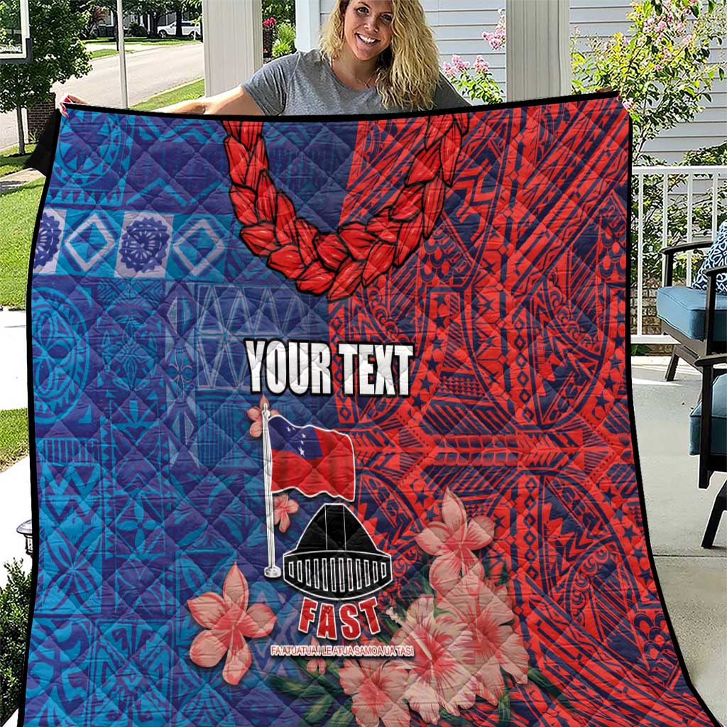 CHOGM FAST Samoa 2024 Quilt Samoan Tapa Tribal and Ornament Pattern with Hibiscus LT03 Blue - Polynesian Pride