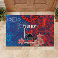 CHOGM FAST Samoa 2024 Rubber Doormat Samoan Tapa Tribal and Ornament Pattern with Hibiscus LT03 Blue - Polynesian Pride