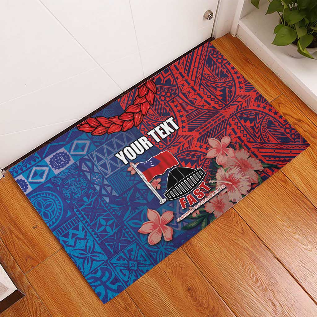 CHOGM FAST Samoa 2024 Rubber Doormat Samoan Tapa Tribal and Ornament Pattern with Hibiscus LT03 - Polynesian Pride