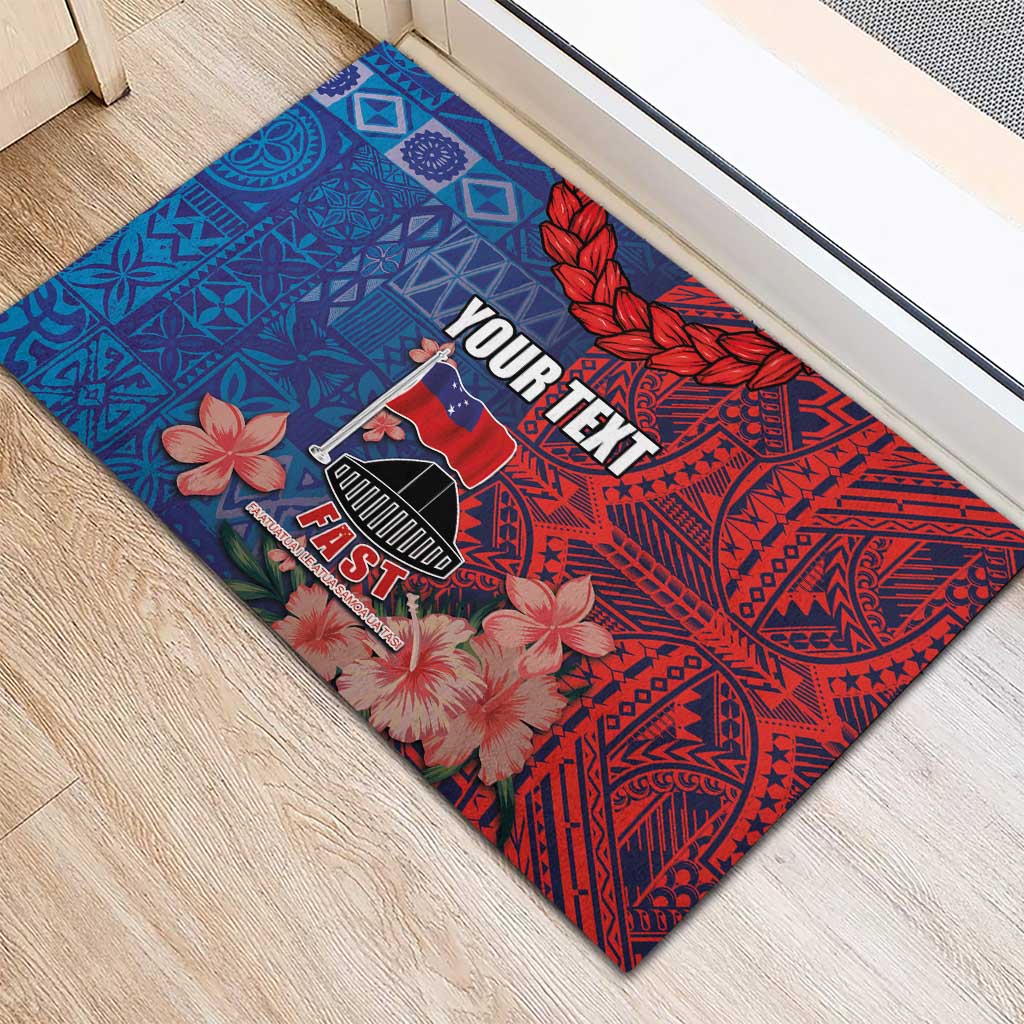 CHOGM FAST Samoa 2024 Rubber Doormat Samoan Tapa Tribal and Ornament Pattern with Hibiscus LT03 - Polynesian Pride