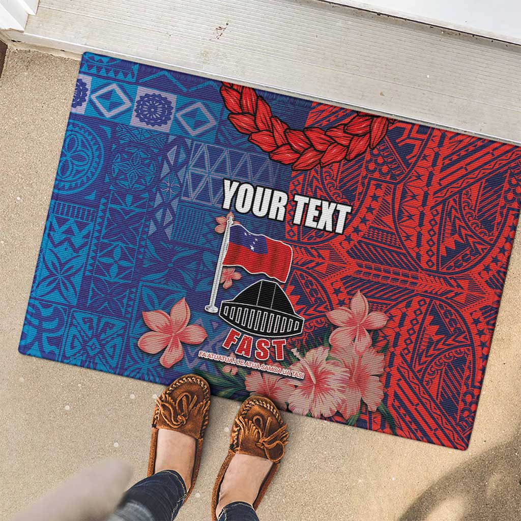 CHOGM FAST Samoa 2024 Rubber Doormat Samoan Tapa Tribal and Ornament Pattern with Hibiscus LT03 - Polynesian Pride