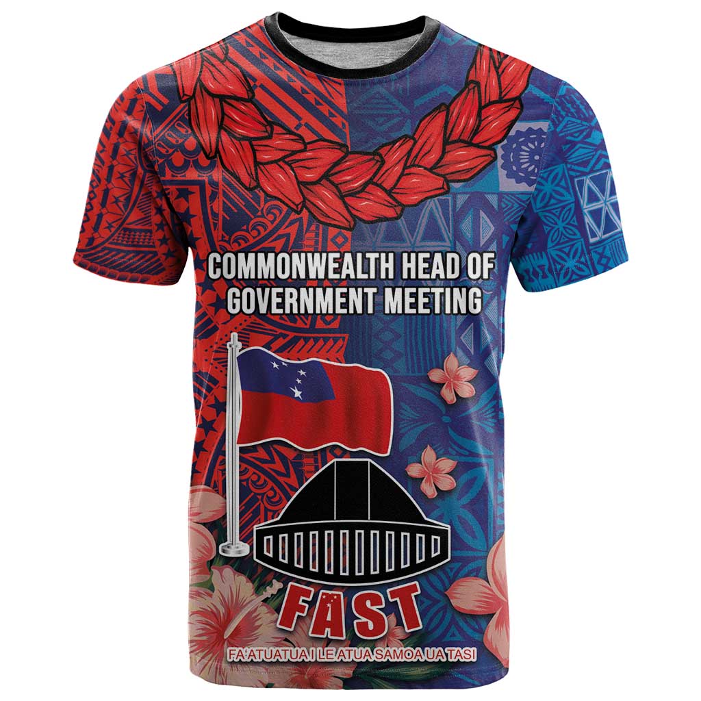 CHOGM FAST Samoa 2024 T Shirt Samoan Tapa Tribal and Ornament Pattern with Hibiscus LT03 Blue - Polynesian Pride