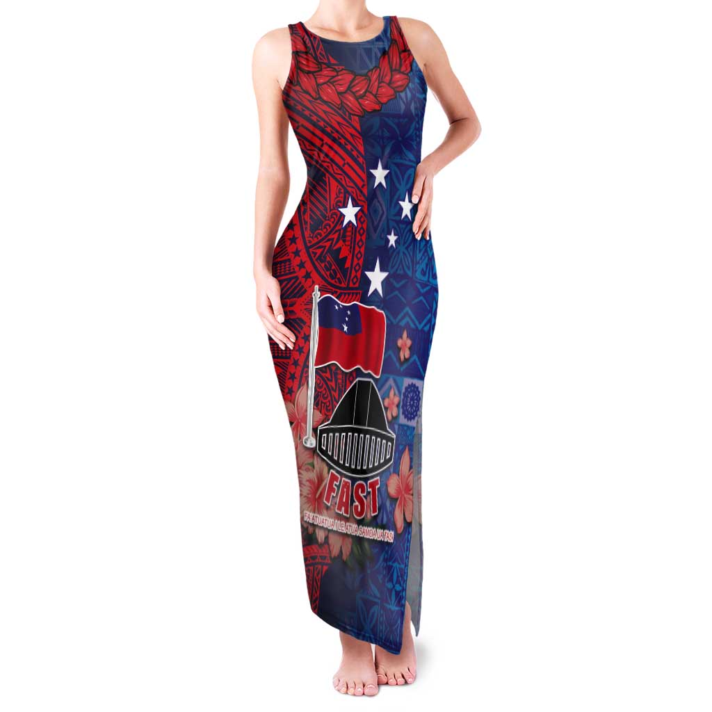 CHOGM FAST Samoa 2024 Tank Maxi Dress Samoan Tapa Tribal and Ornament Pattern with Hibiscus