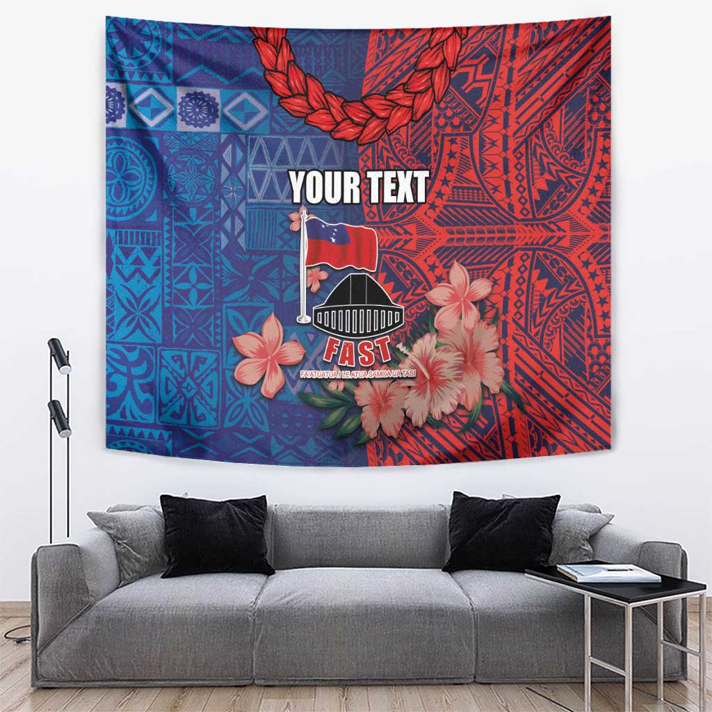 CHOGM FAST Samoa 2024 Tapestry Samoan Tapa Tribal and Ornament Pattern with Hibiscus LT03 Blue - Polynesian Pride