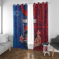 CHOGM FAST Samoa 2024 Window Curtain Samoan Tapa Tribal and Ornament Pattern with Hibiscus LT03 With Grommets Blue - Polynesian Pride