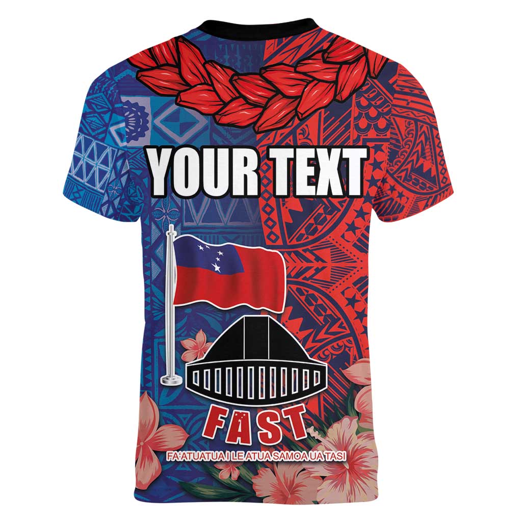 CHOGM FAST Samoa 2024 Women V-Neck T-Shirt Samoan Tapa Tribal and Ornament Pattern with Hibiscus LT03 - Polynesian Pride