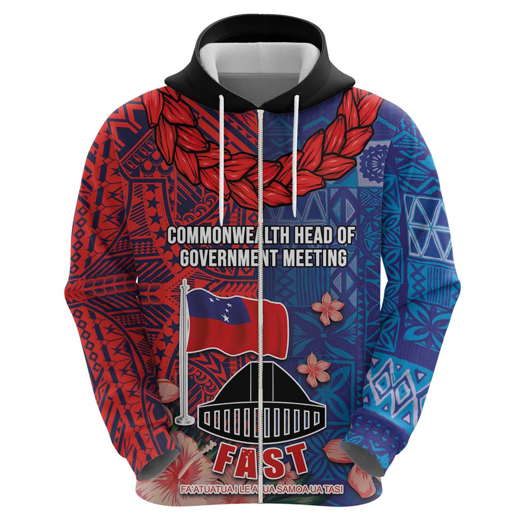 CHOGM FAST Samoa 2024 Zip Hoodie Samoan Tapa Tribal and Ornament Pattern with Hibiscus LT03 - Polynesian Pride