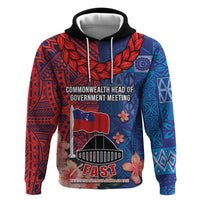CHOGM FAST Samoa 2024 Zip Hoodie Samoan Tapa Tribal and Ornament Pattern with Hibiscus LT03 Pullover Hoodie Blue - Polynesian Pride