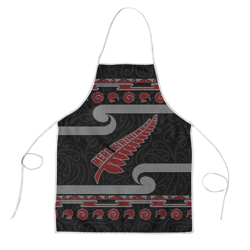 New Zealand Christmas Apron Meri Kirihimete Silver Fern Knit Style Red Color LT03 Red - Polynesian Pride