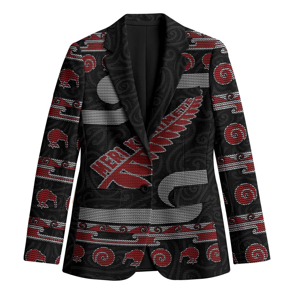 New Zealand Christmas Blazer Meri Kirihimete Silver Fern Knit Style Red Color LT03 Unisex Red - Polynesian Pride