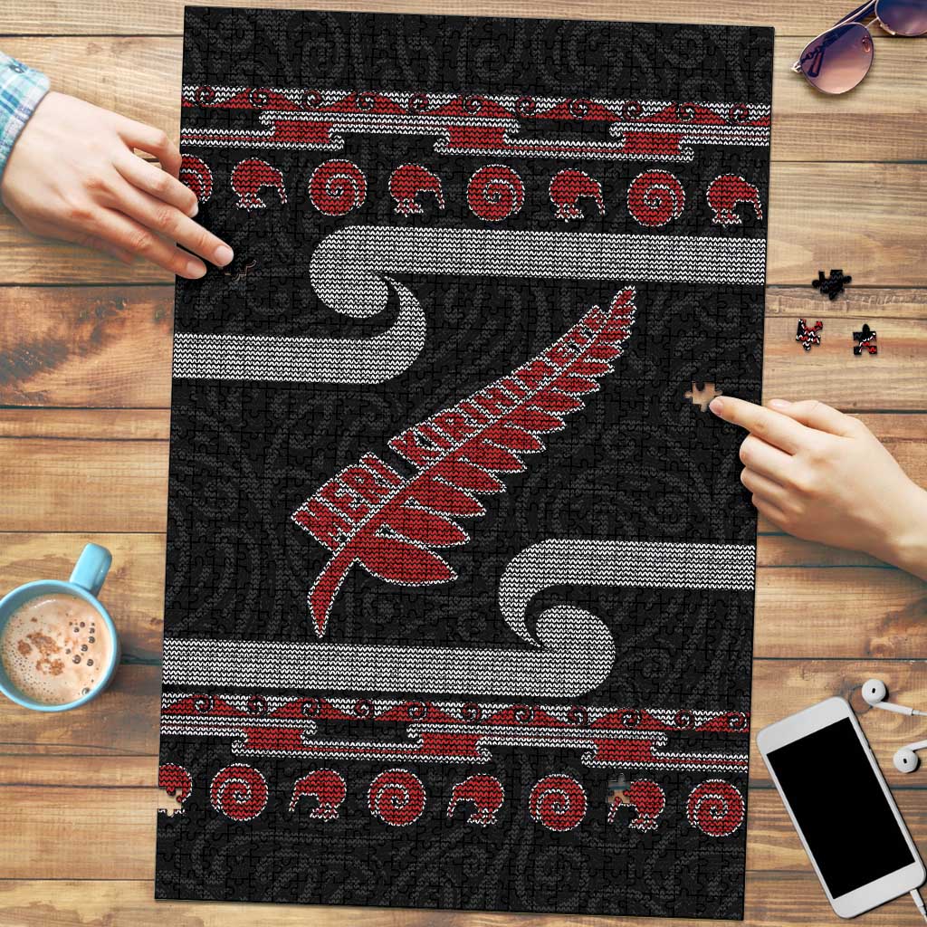 New Zealand Christmas Puzzle Meri Kirihimete Silver Fern Knit Style Red Color LT03 Red - Polynesian Pride