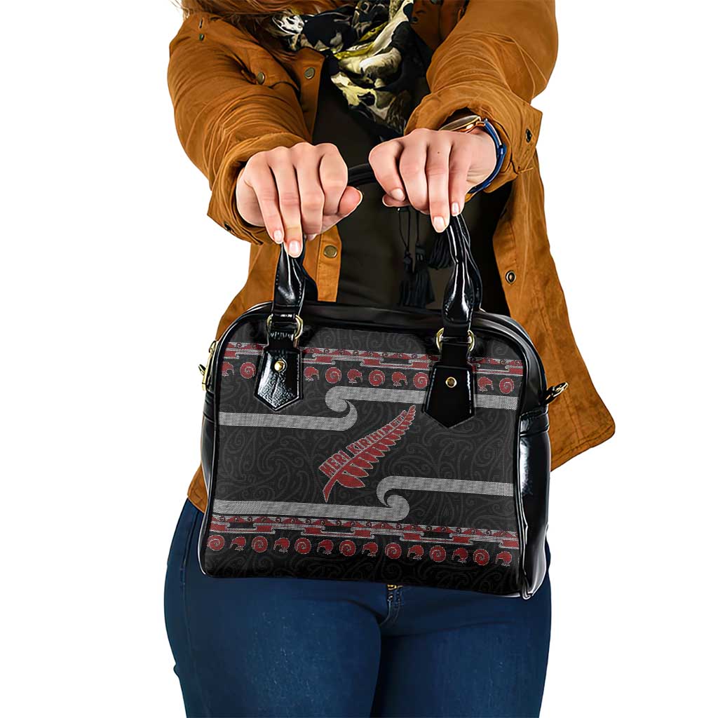 New Zealand Christmas Shoulder Handbag Meri Kirihimete Silver Fern Knit Style Red Color LT03 One Size Red - Polynesian Pride