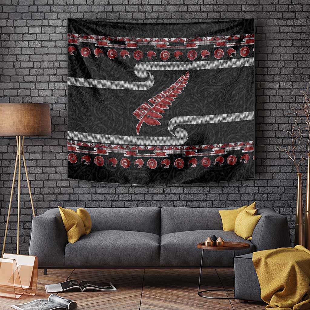 New Zealand Christmas Tapestry Meri Kirihimete Silver Fern Knit Style Red Color LT03 Red - Polynesian Pride
