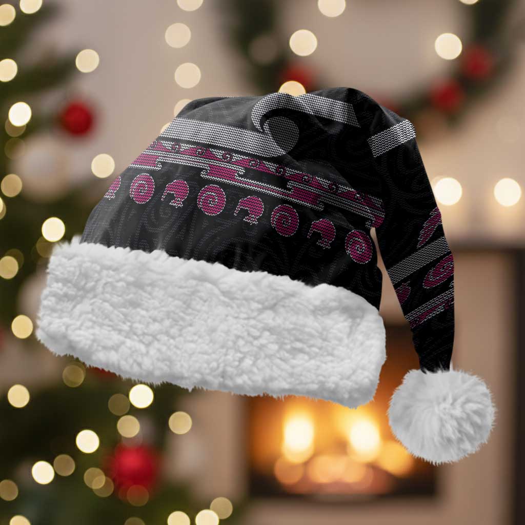 New Zealand Christmas Santa Hat Meri Kirihimete Silver Fern Knit Style Pink Color LT03 With Fur Pink - Polynesian Pride