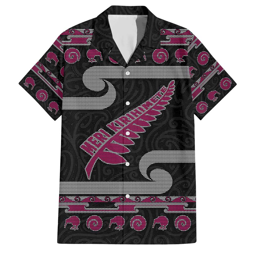 New Zealand Christmas Hawaiian Shirt Meri Kirihimete Silver Fern Knit Style Pink Color LT03 Pink - Polynesian Pride