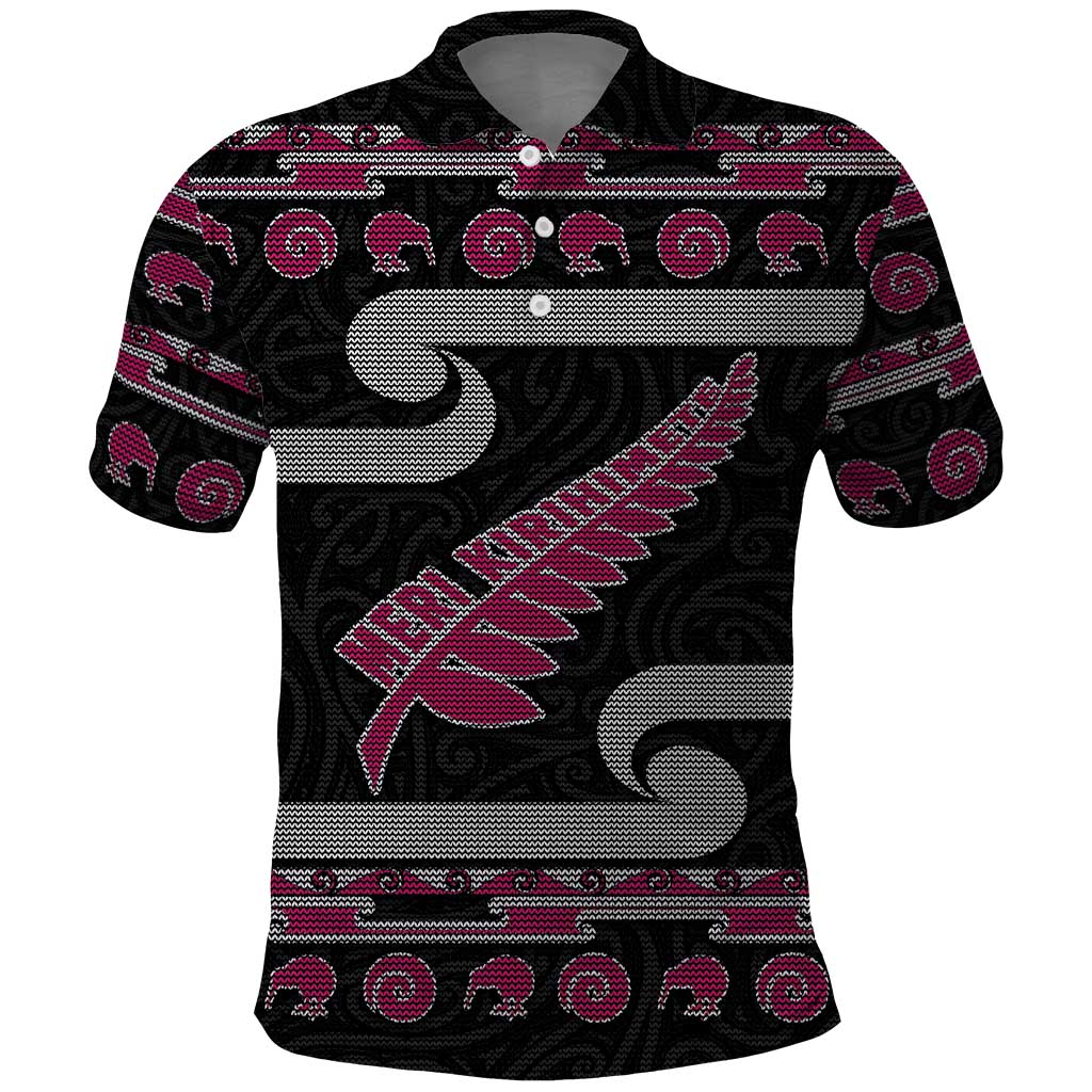 New Zealand Christmas Polo Shirt Meri Kirihimete Silver Fern Knit Style Pink Color LT03 Pink - Polynesian Pride