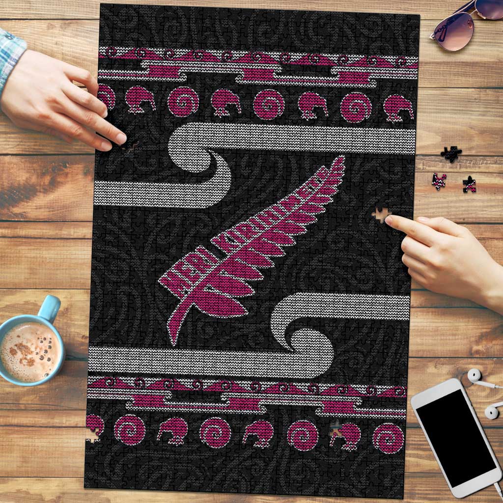 New Zealand Christmas Puzzle Meri Kirihimete Silver Fern Knit Style Pink Color LT03 Pink - Polynesian Pride